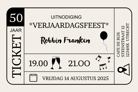 Verjaardagsuitnodiging Abraham 50 jaar als ticket