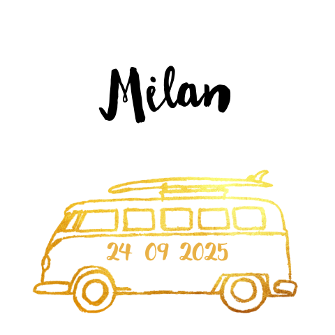 Hip surf geboortekaartje met gouden busje