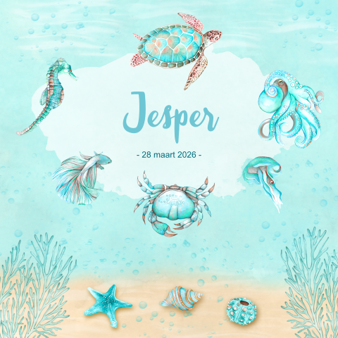 Lief geboortekaartje zeedieren voor een jongen met zeedieren