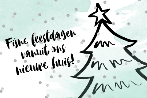 Kerst verhuiskaart kerstboom aquarel confetti mint