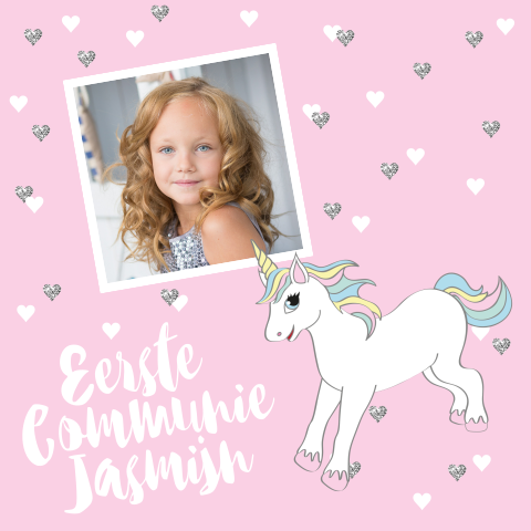 Communiekaart eenhoorn hartjes foto