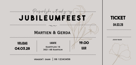 Jubileum uitnodiging vorm ticket
