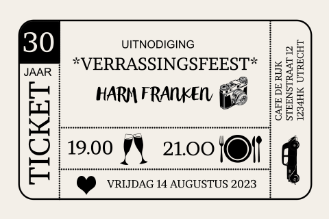 Verrassingsfeest uitnodiging 30 jaar als ticket 