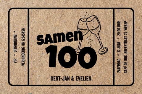 Uitnodiging feestje samen 100 ticket stijl
