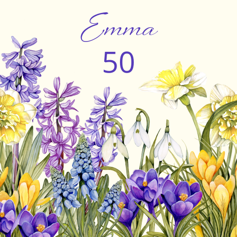 Uitnodiging voor een vrouw 50 jaar verjaardag met gekleurde bloemen