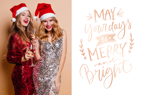 Kerstkaart eigen foto en Quote in Roségoud