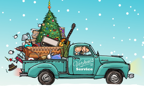 Vrolijke kerst verhuiskaart maken met groene buck 