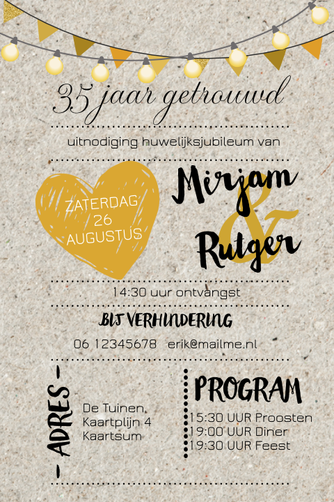 Uitnodiging voor een huwelijksjubilea 35 jaar getrouwd
