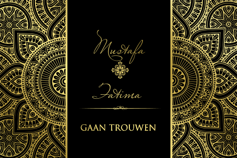 Trouwkaart liggend goudfolie arabische  islamitische sferen mandala