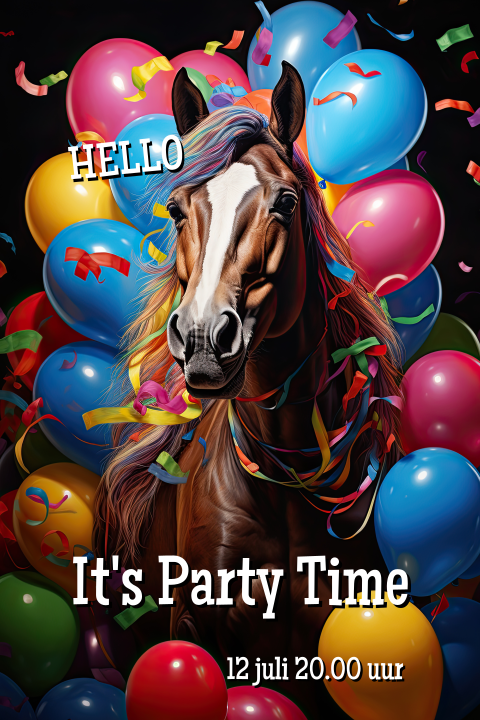 Uitnodiging feestje met paard en balonnen