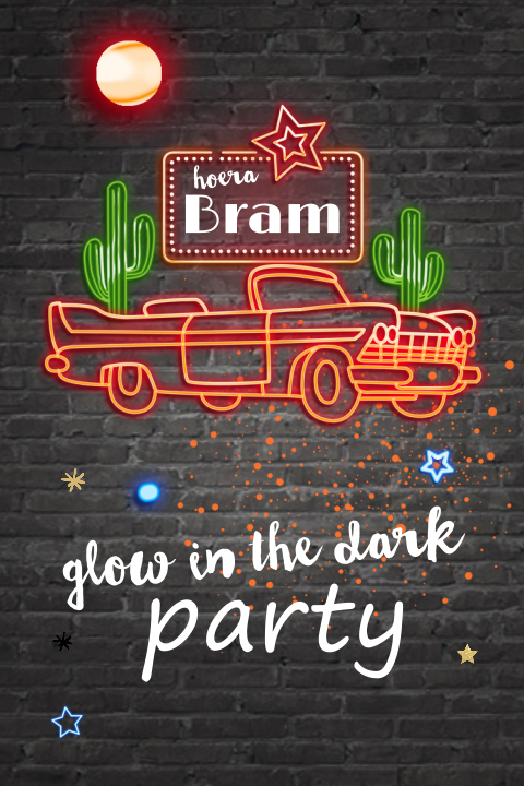 Stoere glow in de drak uitnodiging kinderfeestje