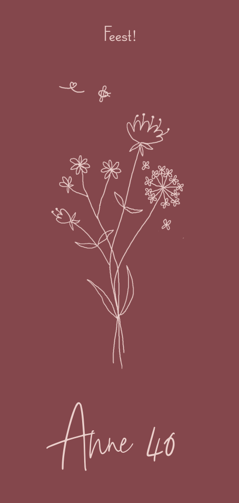 Verjaardagsuitnodiging 40 boeket bloemen lijn tekening