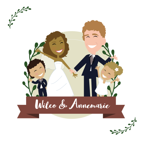 Grappige trouwkaart cartoon stijl tekeningen