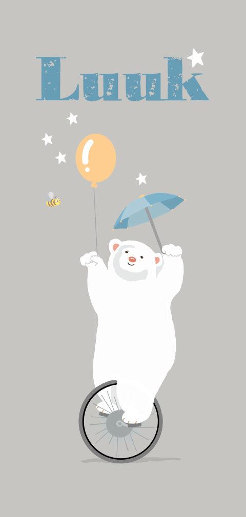 Geboortekaartje voor een jongen met beertje op fiets