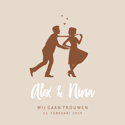 Trouwkaart in hippe kleuren silhouet stropdas