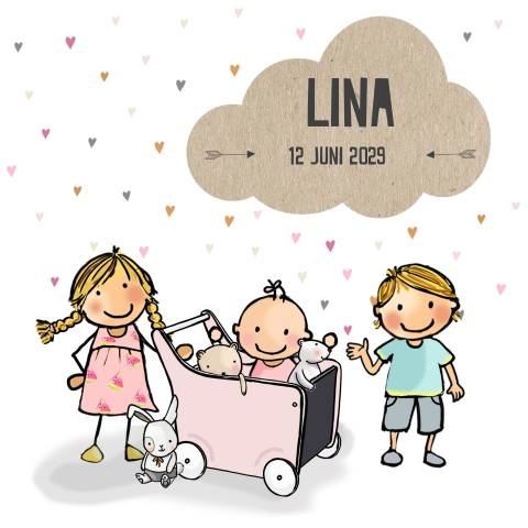 Geboortekaartje 3de kindje meisje met zus en broertje