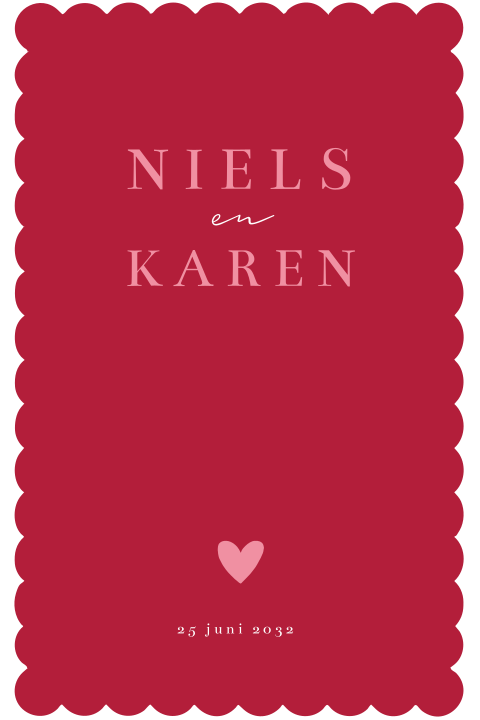 Trouwkaart modern met frisse kleuren roze en rood