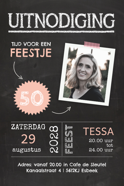 Uitnodiging 50 jaar vrouw met pasfoto