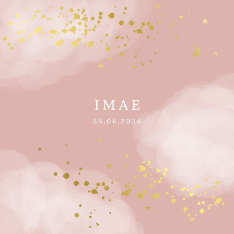 Geboortekaartje meisje goudfolie sterren maantje wolken 