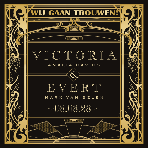 Great Gatsby uitnodiging Art Deco stijl met roaring 20s thema