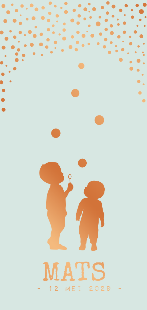 Geboortekaart jongen met bellenblaas broertje koper hoogglans