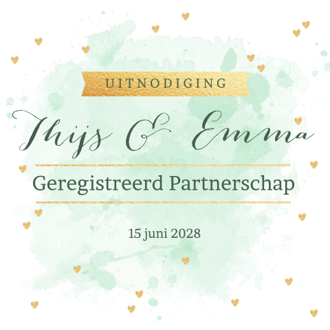 Geregistreerd partnerschap kaarten aquarel hartjes tekst