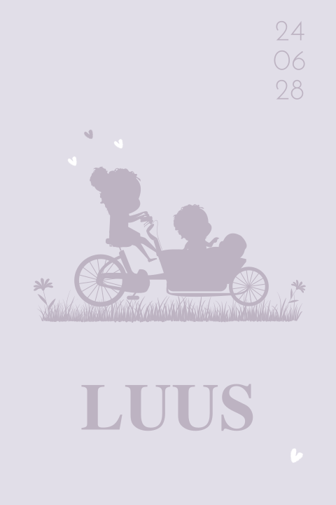 Bakfiets geboortekaartje voor een derde kindje een meisje