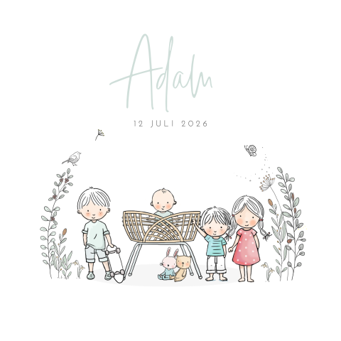 4e kindje Geboortekaartje jongen met broers zussen