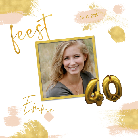 Uitnodiging 40e verjaardag goudlook en foto