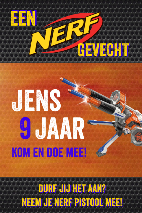 Kinderfeestje uitnodiging nerf feestje gymzaal