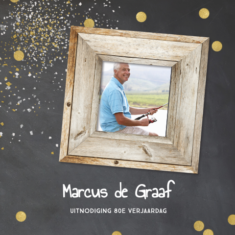 Uitnodiging 80e verjaardag met foto en confetti 