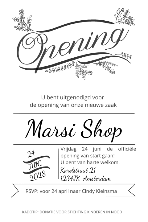 Uitnodiging opening nieuwe zaak met bloemen