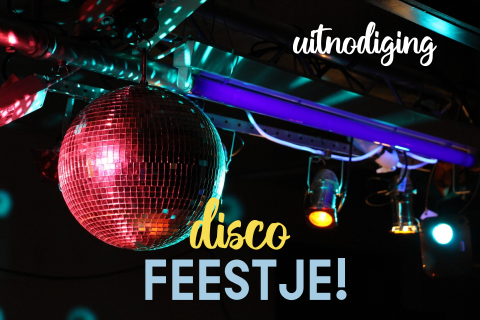 Uitnodiging disco feestje met discobal