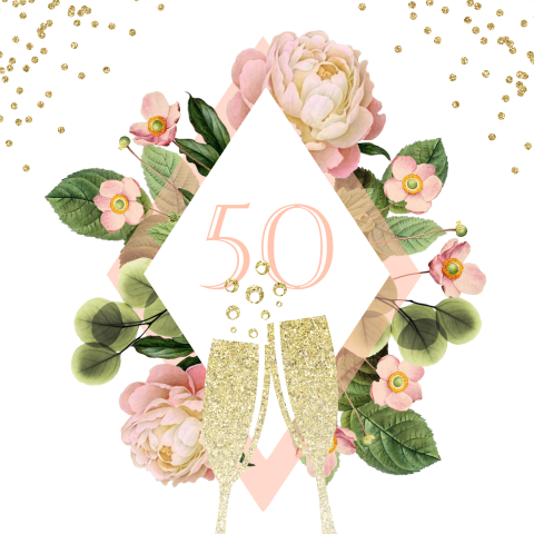 Uitnodiging 50 jaar getrouwd met glazen en bloemen
