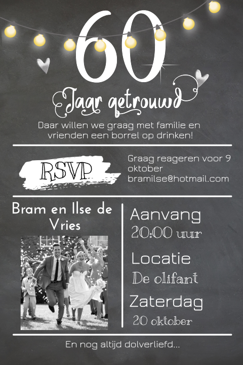 Uitnodiging 60 jaar getrouwd met foto en slinger