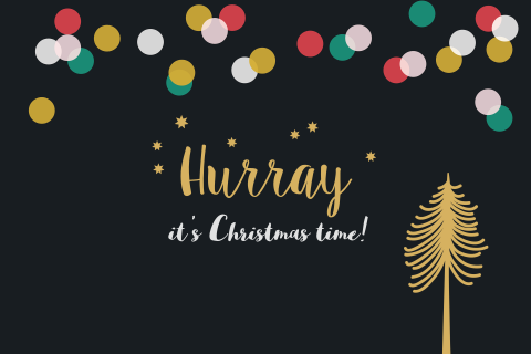 kerstkaart met illustratie kerstboom en confetti