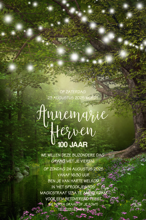 Bijzondere uitnodiging 100e verjaardag met lichtslingers 