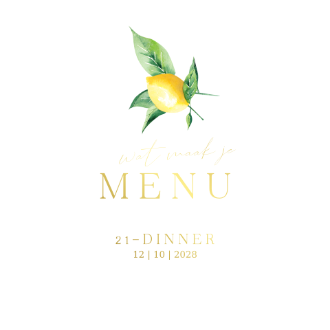 Menukaart 21 dinner rond met citroen en foliedruk