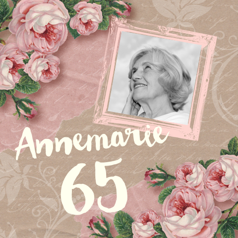 Uitnodiging 65 jaar verjaardag vintage kraft rozen foto