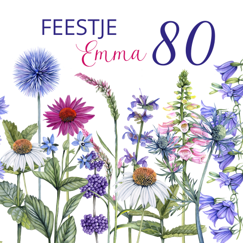 Uitnodiging 80 jaar met wilde bloemen