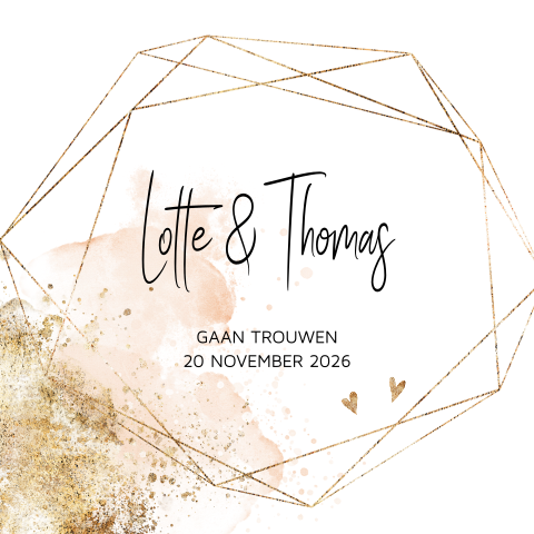 Trouwkaart roze pastel met geometrische vormen