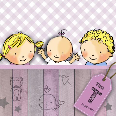 Stoere maar toch lieve en schattig geboortekaart derde kindje