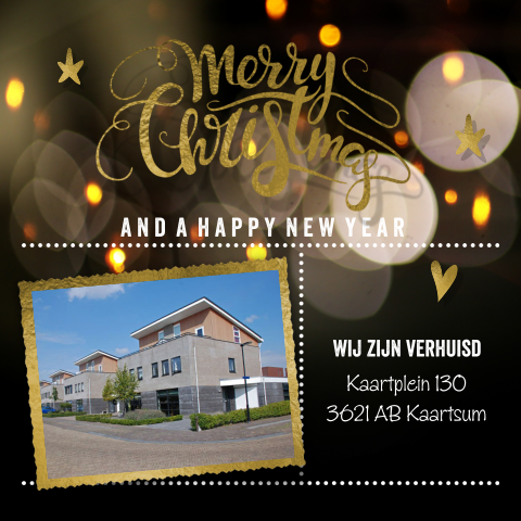 Verhuiskaart kerst met goudkleurig fotokader