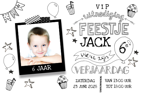 Kinderfeestje zwart wit handlettering foto jongen