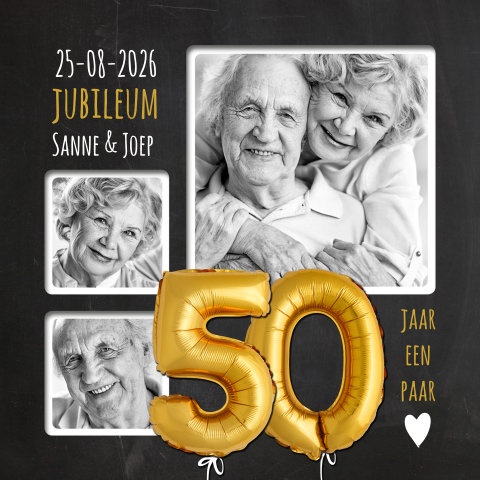 Jubileum uitnodiging 50 jaar getrouwd ballonnen fotocollage
