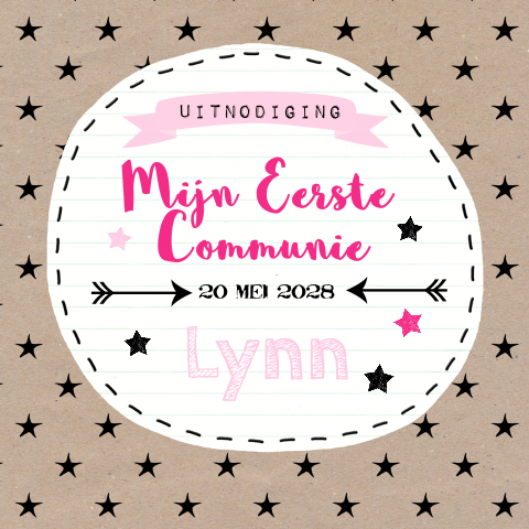 Stoer communiekaartje meisje met sterren en kraft