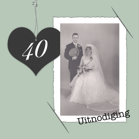 Uitnodiging 40 jaar getrouwd mint hart en stempel