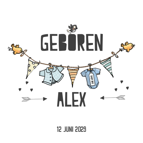 Geboortekaartje waslijn met kleding jongen