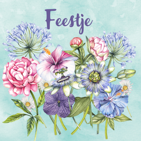 Uitnodiging 85e verjaardag met bloemenboeket