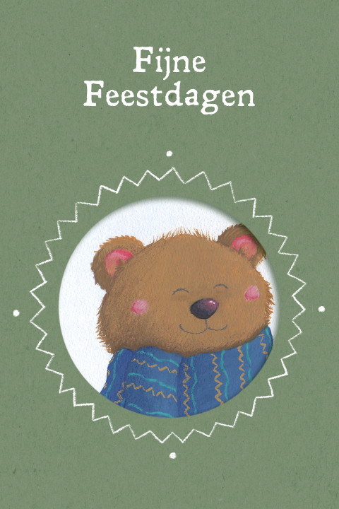Kerstkaart illustratie portret van beer